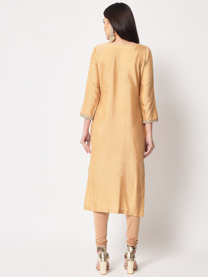 anokherang Combos Traditional Bridal Gold Embroidered Straight Kurti with Pants