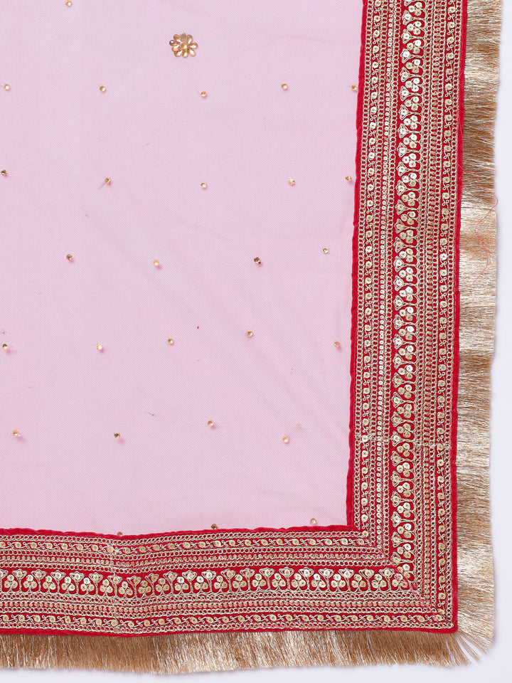anokherang Combos Traditional Bridal Pink Embroidered Straight Kurti with Pants and Net Stone Dupatta