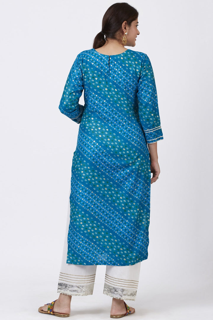 anokherang Combos Turquoise Blue Straight Kurti with Ivory Straight Palazzo and Mirror work Dupatta