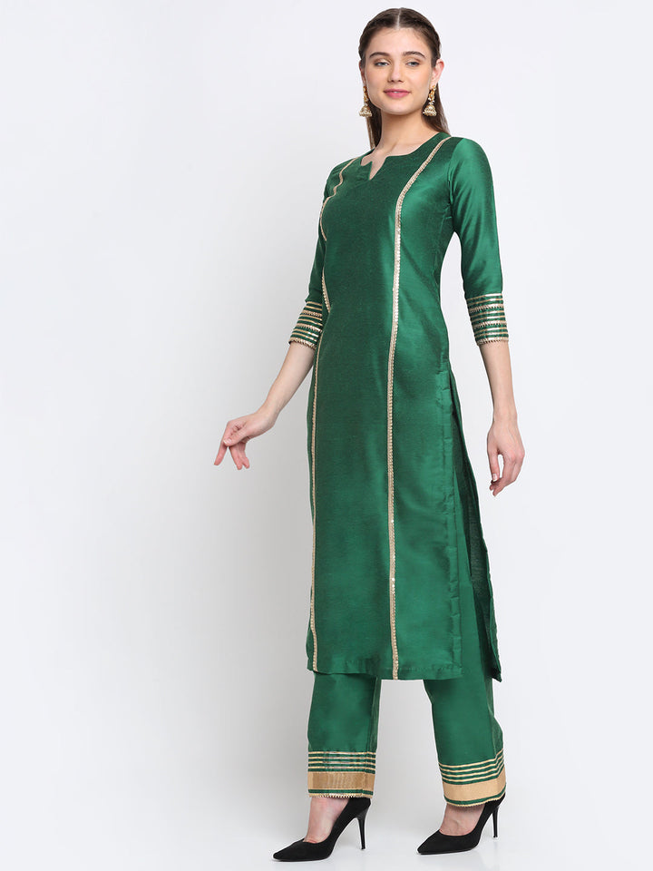 anokherang Combos Tyohaar Green Straight Kurti With Straight Pants