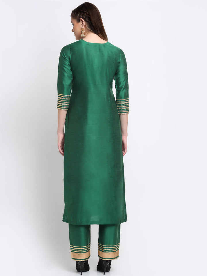 anokherang Combos Tyohaar Green Straight Kurti With Straight Pants