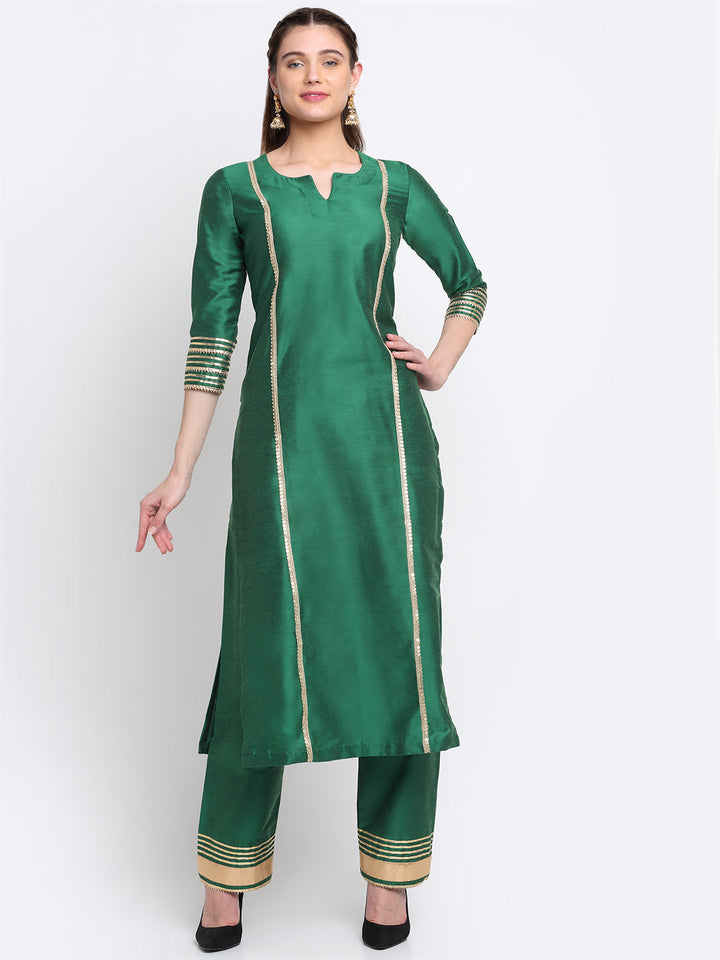 anokherang Combos Tyohaar Green Straight Kurti With Straight Pants