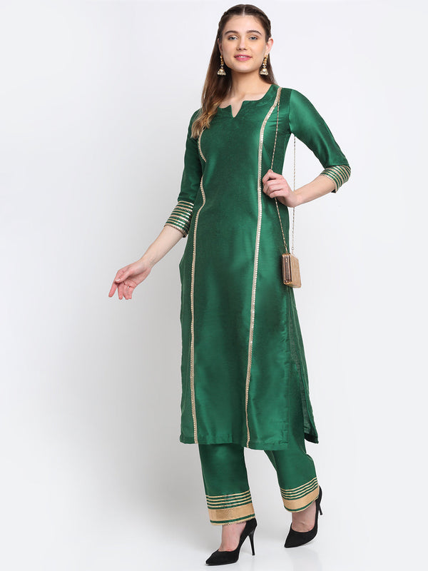 anokherang Combos Tyohaar Green Straight Kurti With Straight Pants