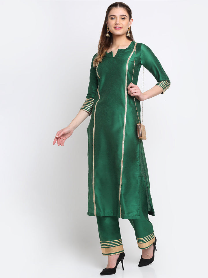 anokherang Combos Tyohaar Green Straight Kurti With Straight Pants