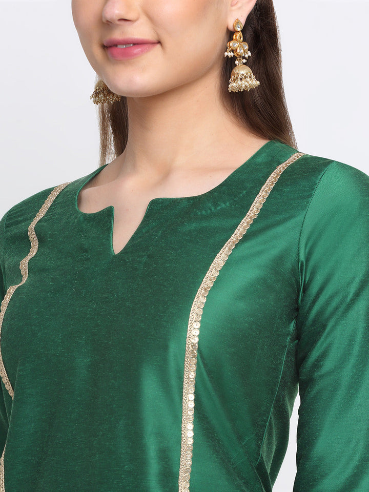 anokherang Combos Tyohaar Green Straight Kurti With Straight Pants