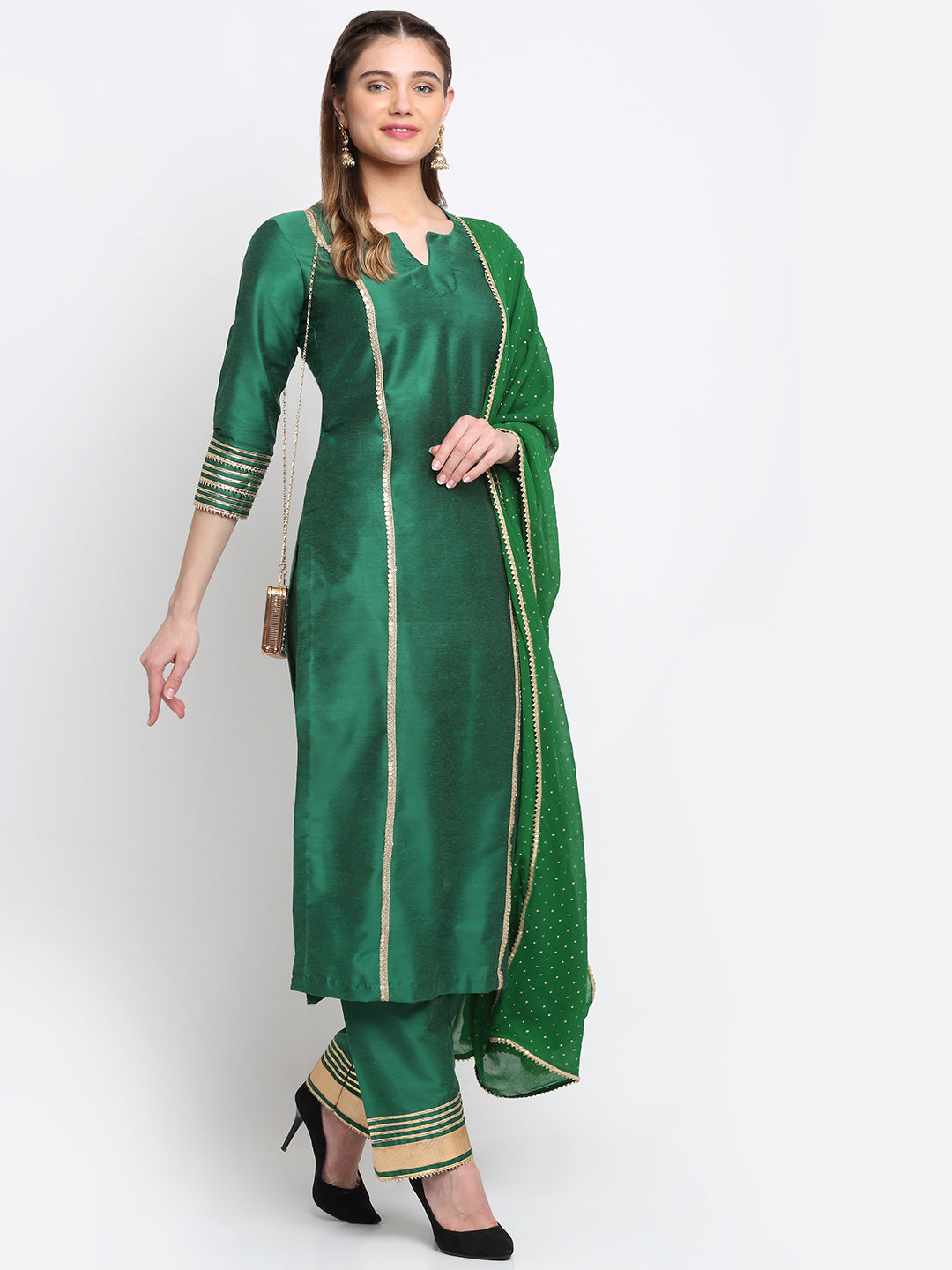 Tyohaar Green Straight Kurti With Straight Pants And Dupatta – anokherang