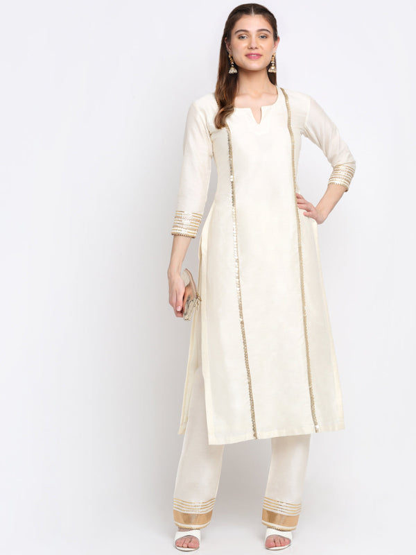 anokherang Combos Tyohaar Ivory Straight Kurti With Straight Pants
