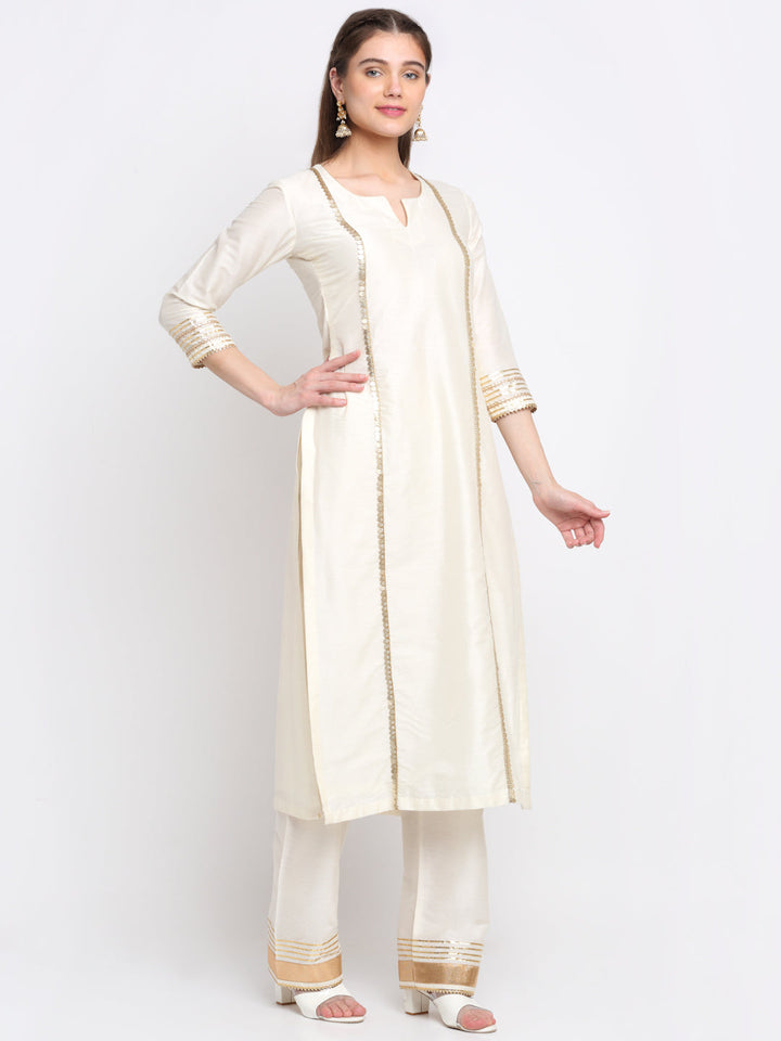 anokherang Combos Tyohaar Ivory Straight Kurti With Straight Pants