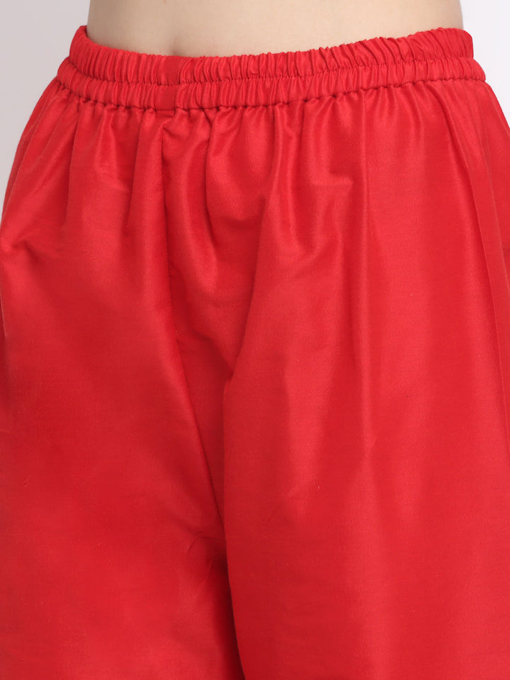 anokherang Combos Tyohaar Red Straight Kurti With Straight Pants And Mukaish Dupatta