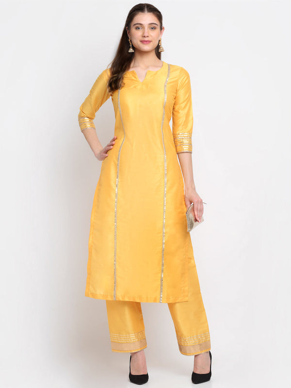 anokherang Combos Tyohaar Yellow Straight Kurti With Straight Pants