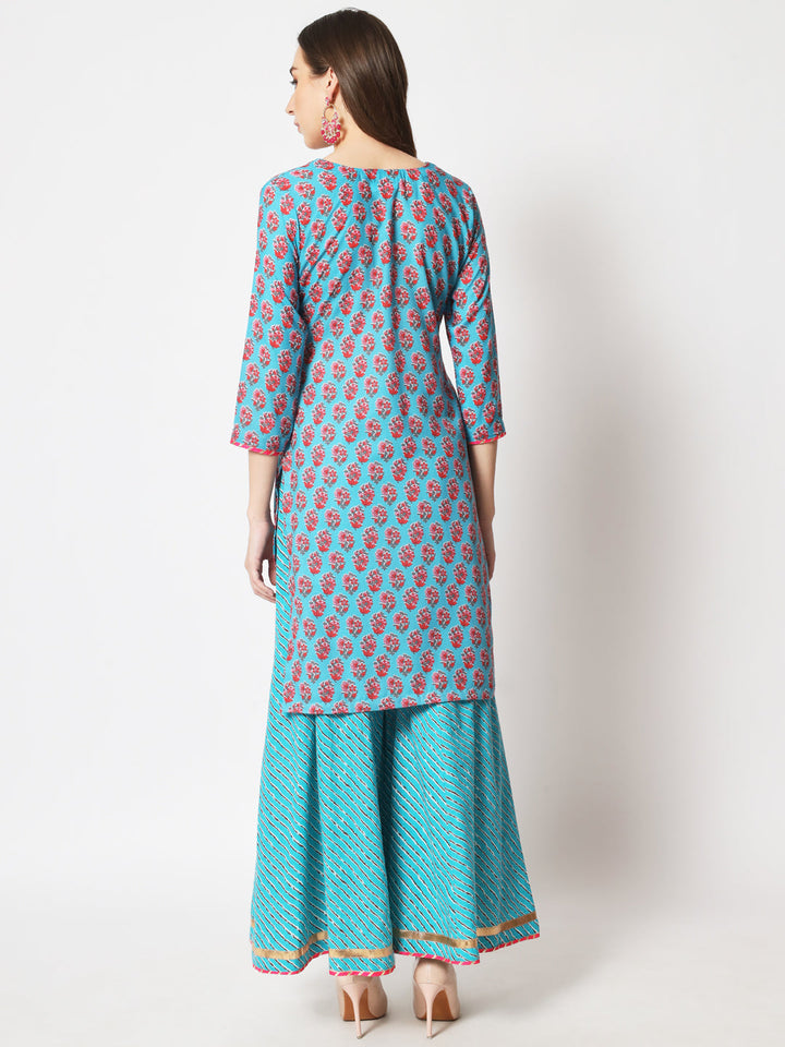 anokherang Combos Vibrant Blue Short Kurti with Kalidar Palazzo