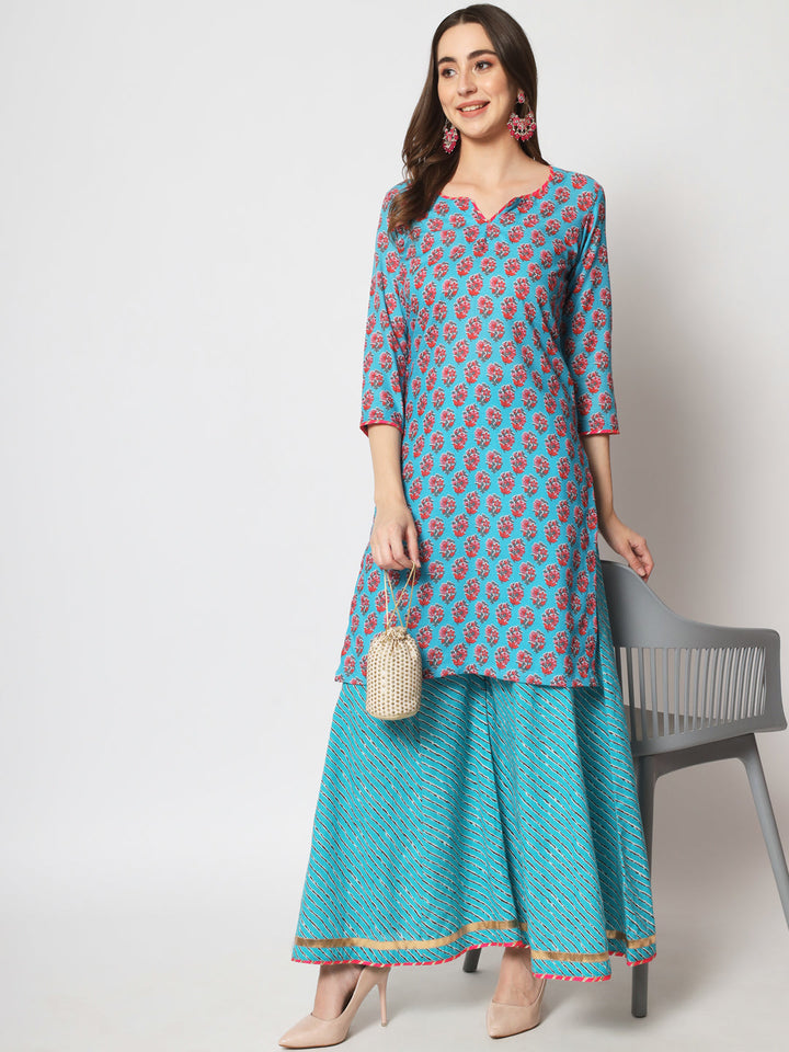 anokherang Combos Vibrant Blue Short Kurti with Kalidar Palazzo