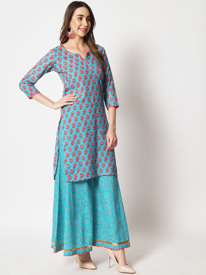 anokherang Combos Vibrant Blue Short Kurti with Kalidar Palazzo