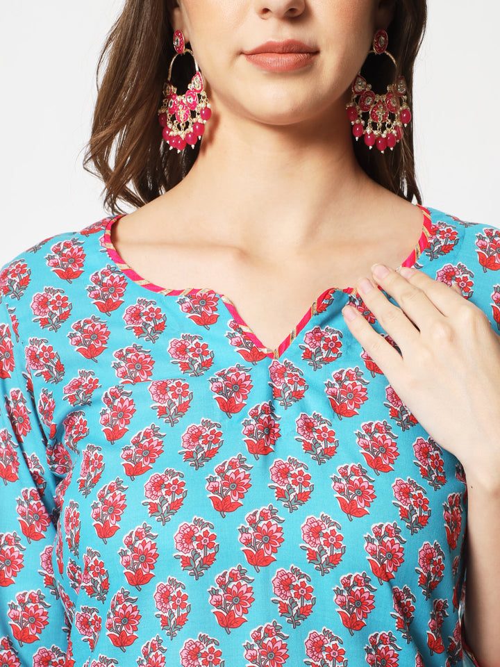 anokherang Combos Vibrant Blue Short Kurti with Kalidar Palazzo