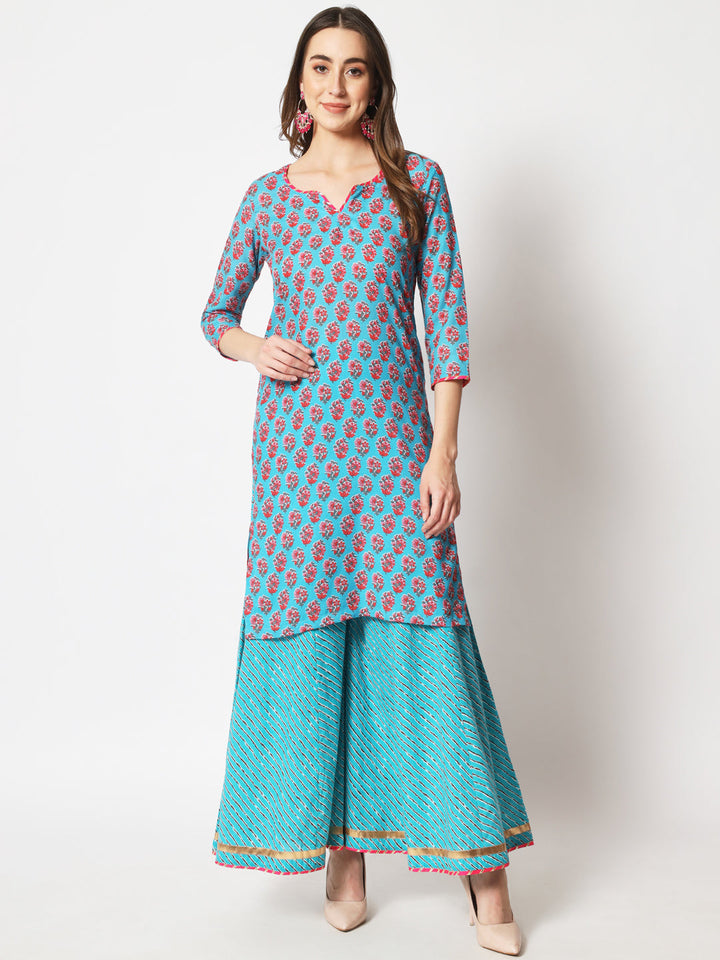 anokherang Combos Vibrant Blue Short Kurti with Kalidar Palazzo