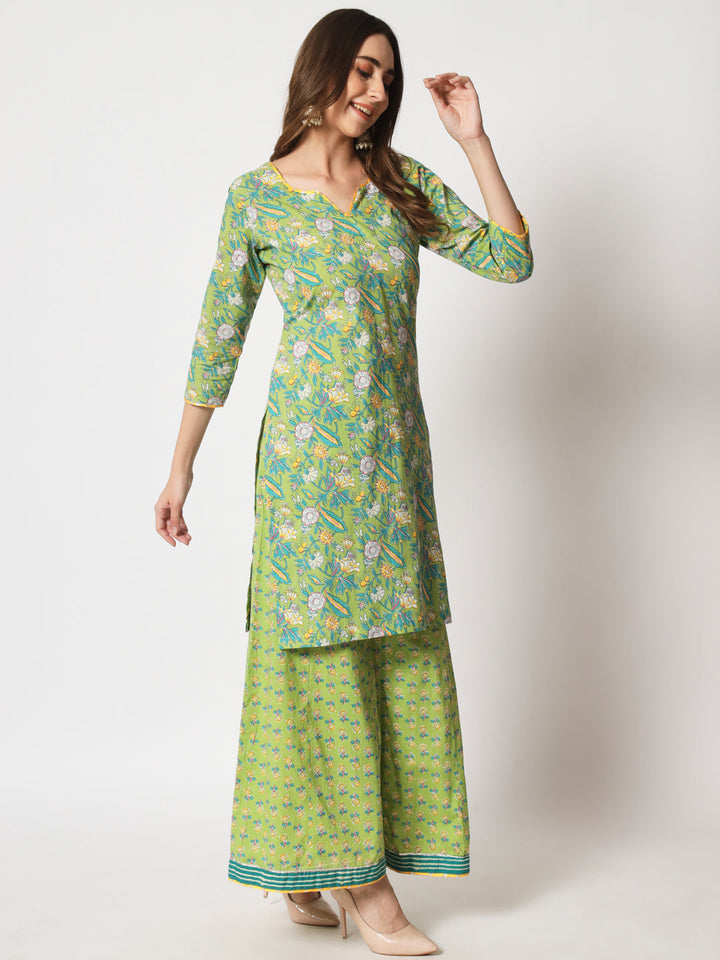 anokherang Combos Vibrant Green Short Kurti With Kalidar Palazzo and Dupatta