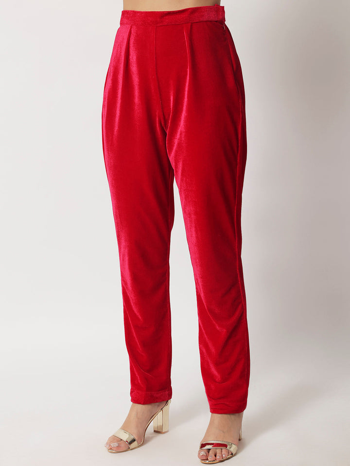 anokherang Combos Vibrant Pink Straight Velvet Kurti With Straight Pants