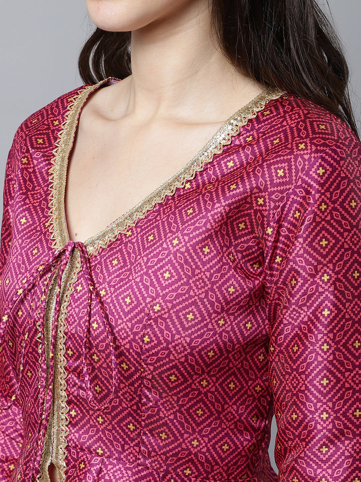 anokherang Combos Vibrant Purple Silk Printed Peplum Kurti With Sharara