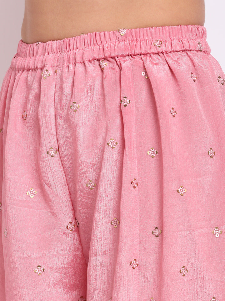 anokherang Combos Vintage Pink Gotta Short Kurti with Kalidaar Palazzo and Sequin Dupatta