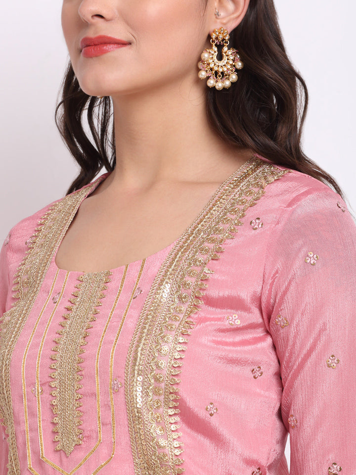 anokherang Combos Vintage Pink Gotta Short Kurti with Kalidaar Palazzo and Sequin Dupatta