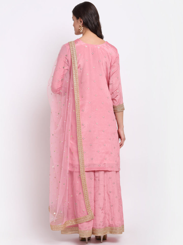 anokherang Combos Vintage Pink Gotta Short Kurti with Kalidaar Palazzo and Sequin Dupatta