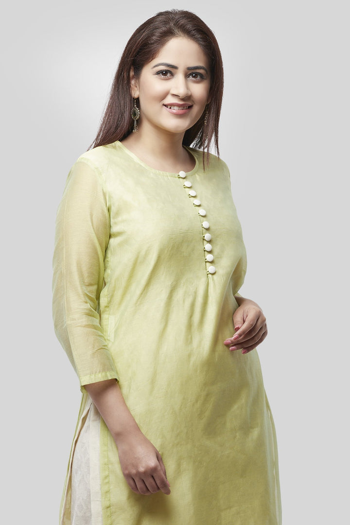 anokherang Combos Water Green Double Layer Chanderi Kurti with Self Print Straight Palazzo