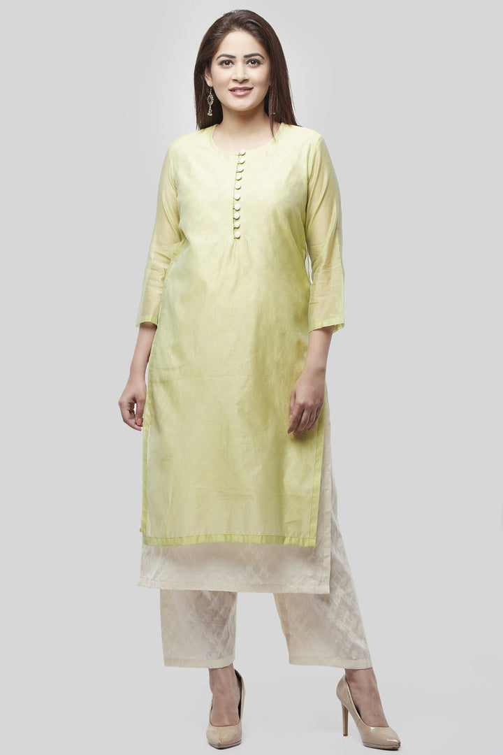 anokherang Combos Water Green Double Layer Chanderi Kurti with Self Print Straight Palazzo