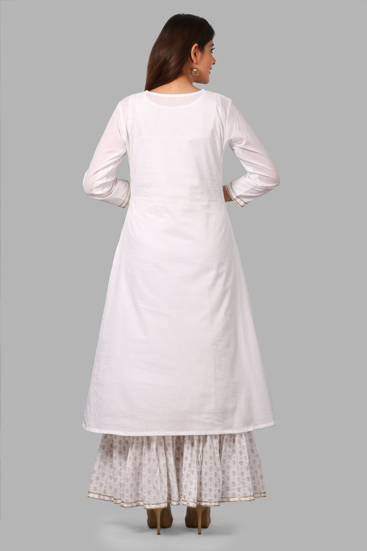 anokherang Combos White Gold Khadhi Kurti and Ruffled Khadhi Palazzos with Yellow Leheriya Dupatta