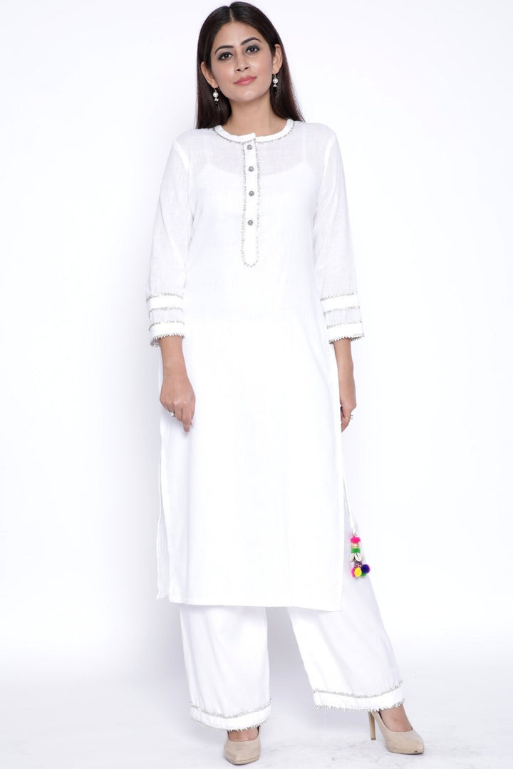 anokherang Combos White Gota Kurti with Palazzo and Blue Pink Tie & Dye Dupatta