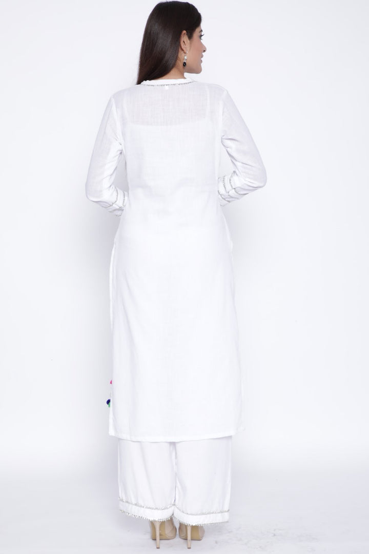 anokherang Combos White Gota Kurti with Palazzo and Blue Pink Tie & Dye Dupatta