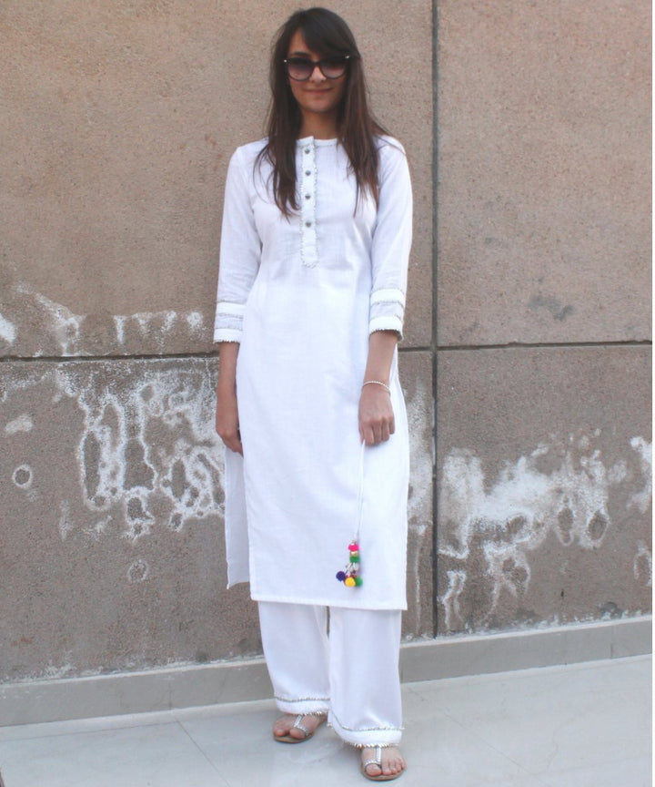 anokherang Combos White Gota Kurti with Palazzo and Sea Green Red Tie & Dye Dupatta
