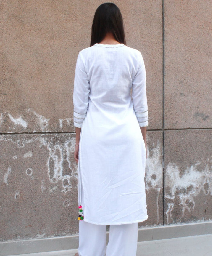 anokherang Combos White Gota Kurti with Palazzo and Sea Green Red Tie & Dye Dupatta