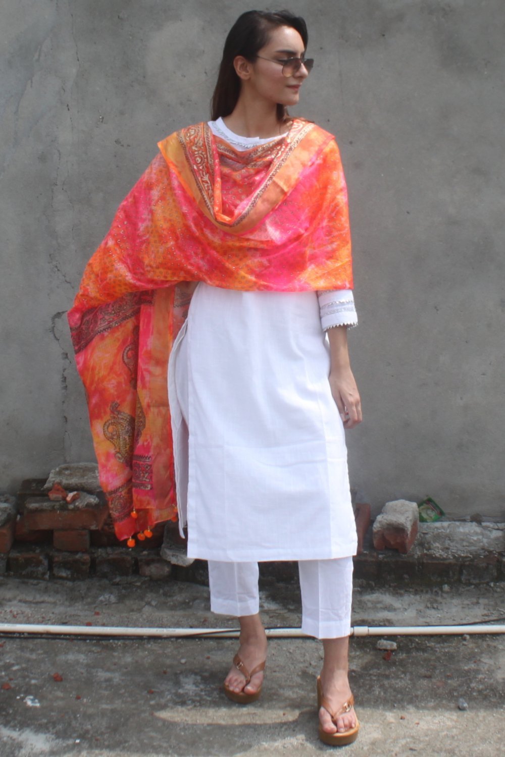 Intricate White Colored Casual Wear Cotton Kurti With Dupatta