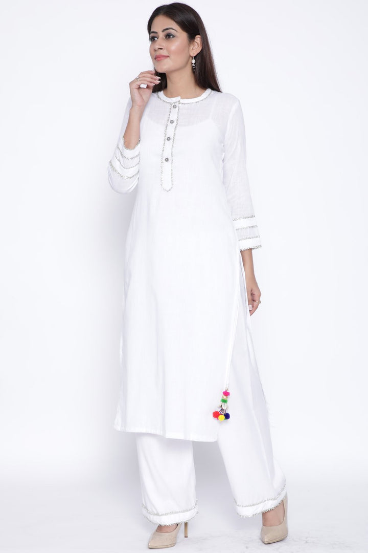 anokherang Combos White Gota Work Kurti with Straight Palazzo