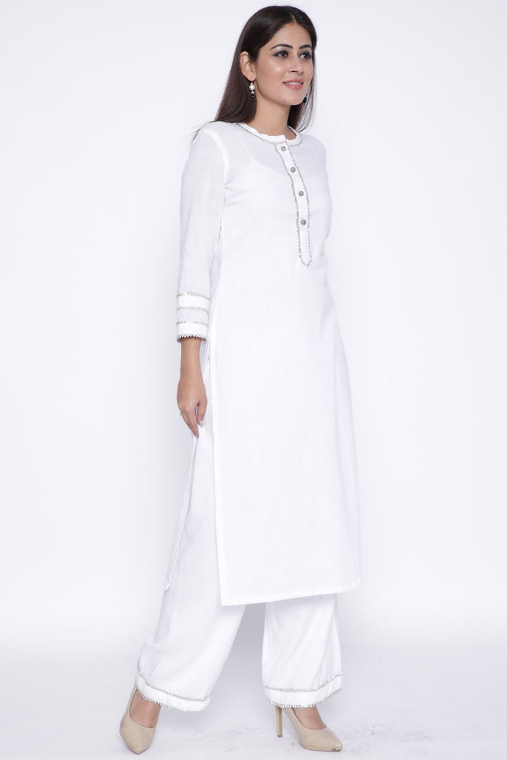 anokherang Combos White Gota Work Kurti with Straight Palazzo