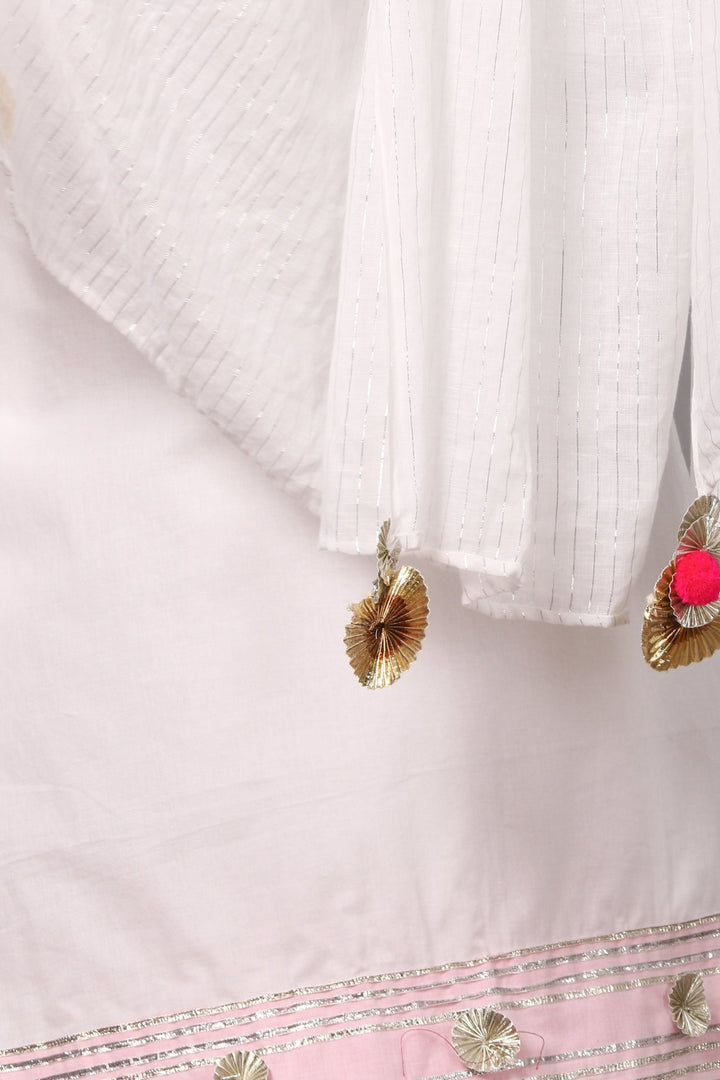 anokherang Combos White Gotta Flower Kurti with White Kalidaar Gotta Skirt and White Lumax Gotta Dupatta