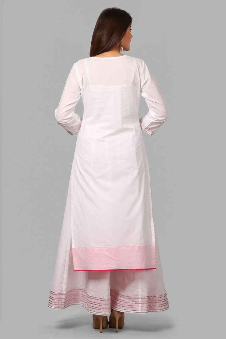 anokherang Combos White Gotta Flower Kurti with White Kalidaar Gotta Skirt and White Lumax Gotta Dupatta