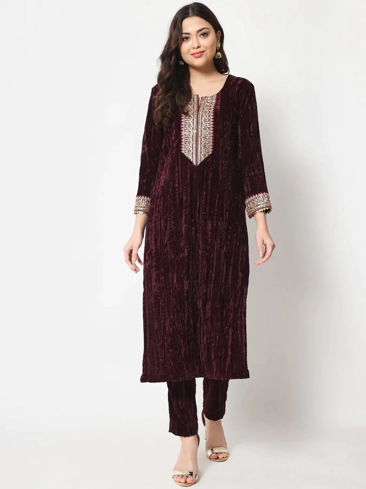 anokherang Combos Wine Love Velvet Straight Kurti