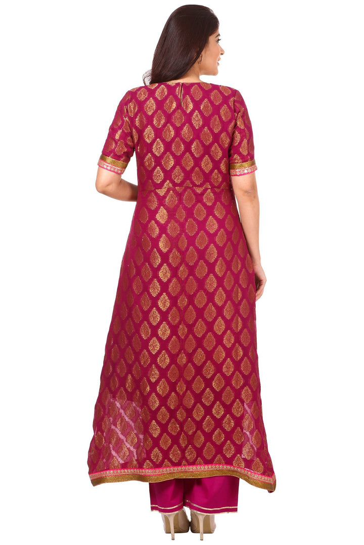 anokherang Combos Wine paisley Kurta with Straight Palazzo and  Net Sequenced Dupatta