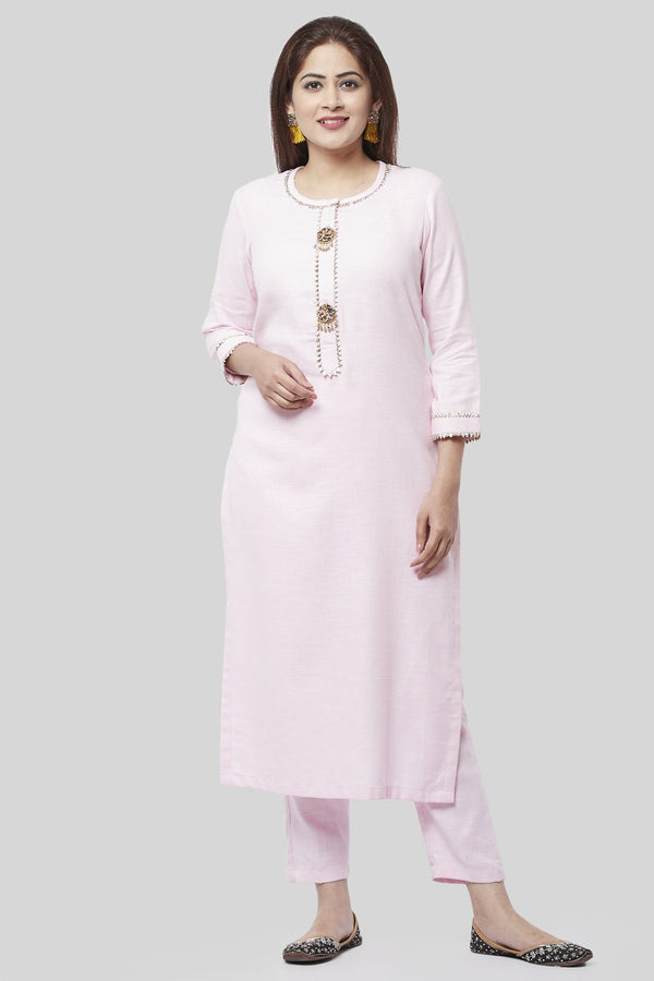 anokherang Combos XS Baby Pink Gotta Straight Kurti with Straight Pants