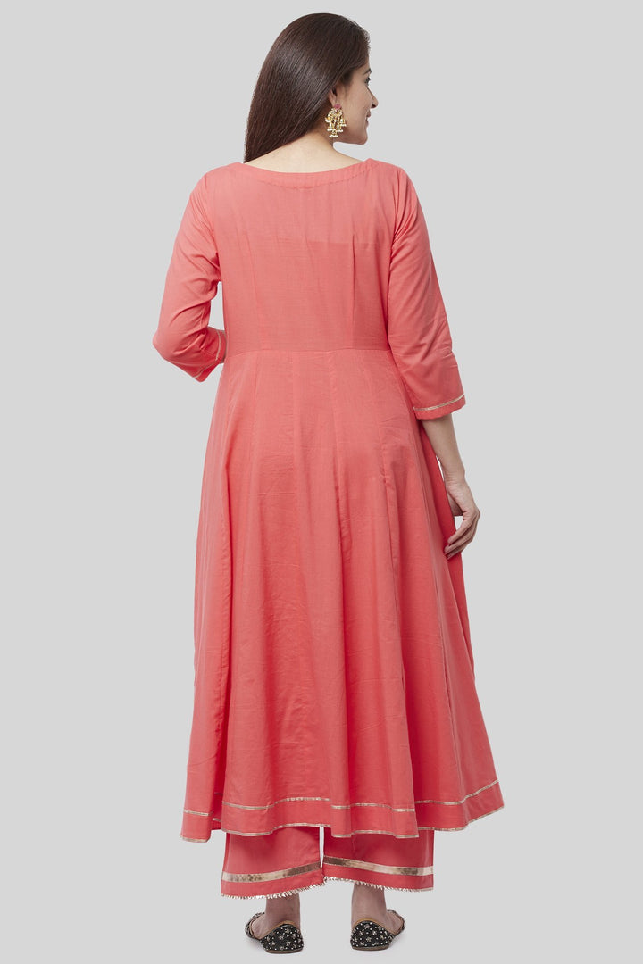 anokherang Combos XS Coral Gotta Anarkali with Straight Palazzo and Gotta Chiffon Dupatta