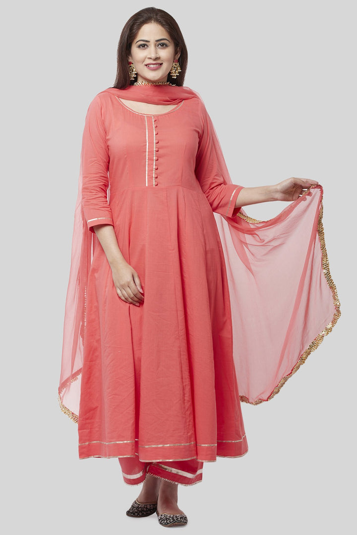 anokherang Combos XS Coral Gotta Anarkali with Straight Palazzo and Gotta Chiffon Dupatta