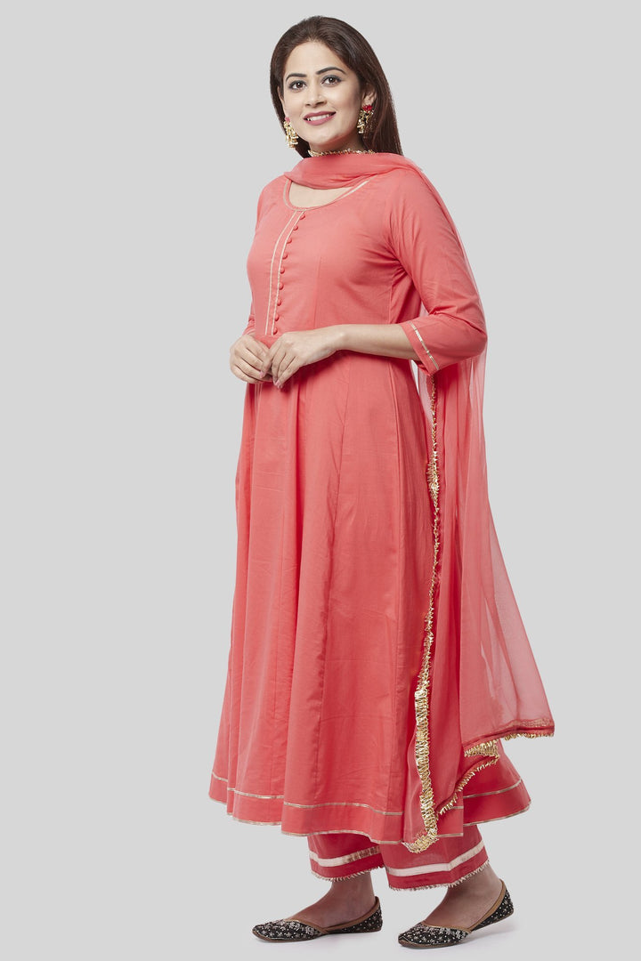 anokherang Combos XS Coral Gotta Anarkali with Straight Palazzo and Gotta Chiffon Dupatta