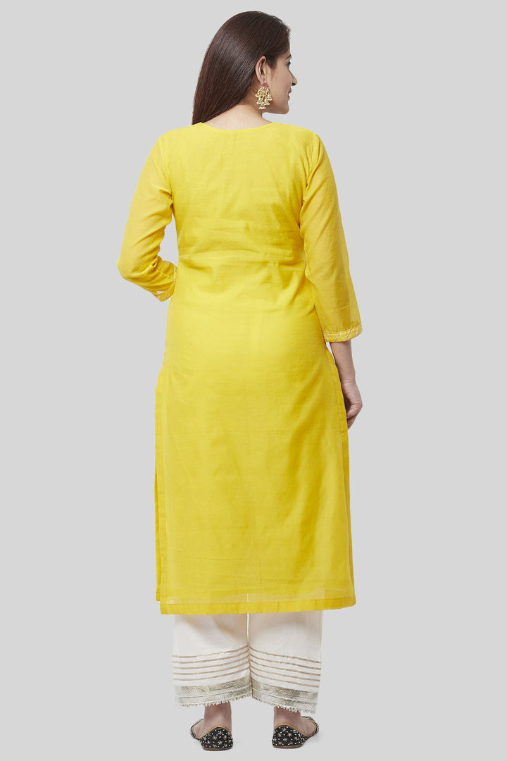 anokherang Combos XS Daffodil Gotta Straight Kurti with Off-White Gotta Palazzo and Off-White Sequenced Dupatta