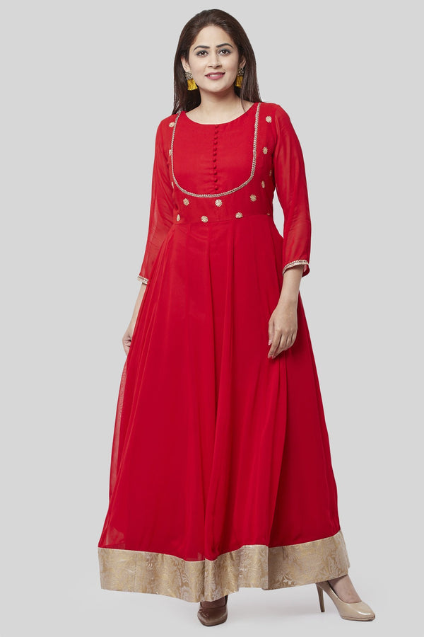 anokherang Combos XS Fiery Red Georgette Floorlength