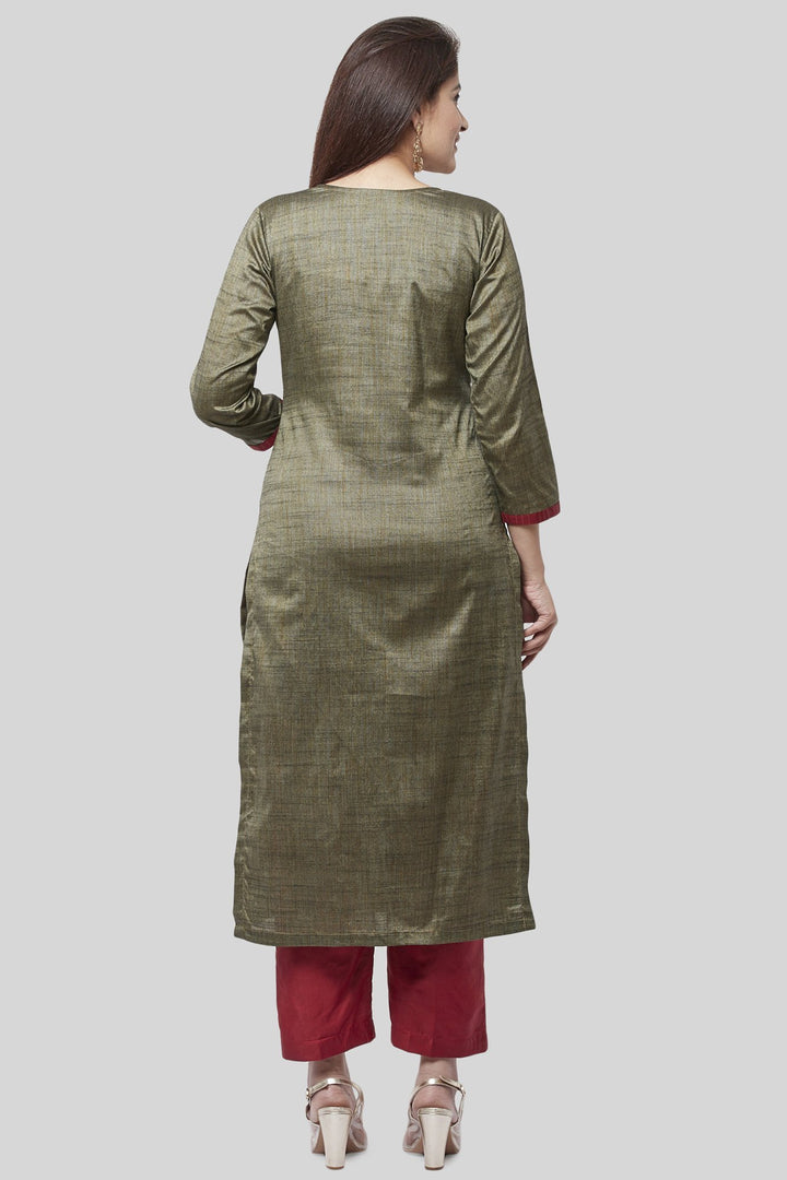 anokherang Combos XS Fire Brick And Sage Green Kurti with Straight Pants