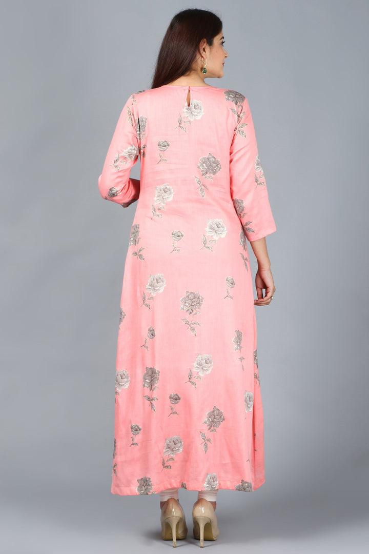 anokherang Combos XS Flamingo Pink Asymmetrical Side Slit Kurti with Churidaar