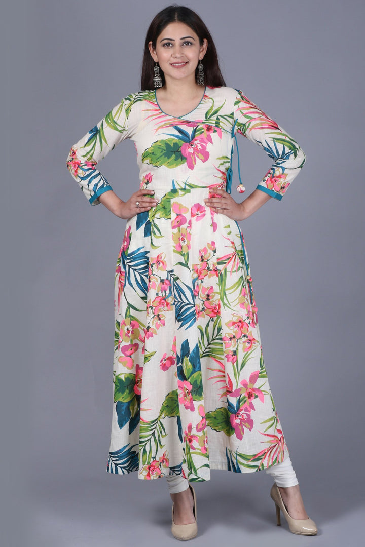 anokherang Combos XS Floral Burst Angarakha Anarkali Kurti with Leggings