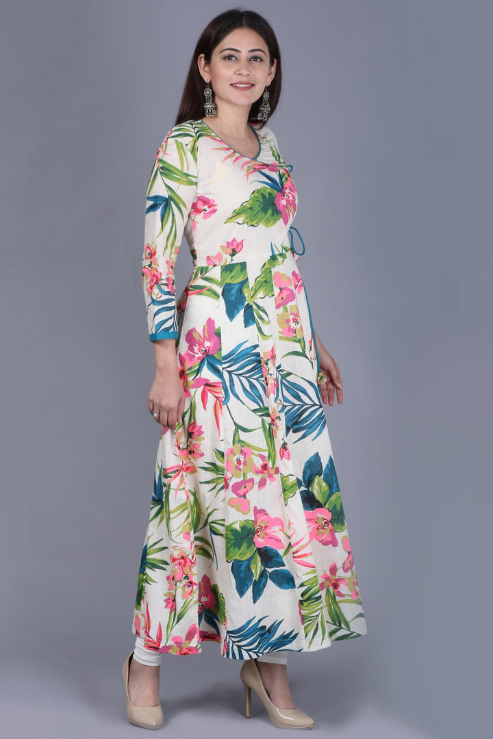 anokherang Combos XS Floral Burst Angarakha Anarkali Kurti with Leggings