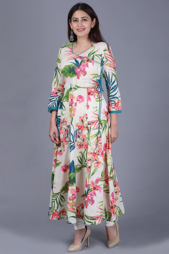 anokherang Combos XS Floral Burst Angarakha Anarkali Kurti with Leggings
